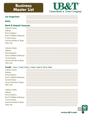 Business Master List Template