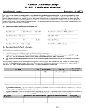 2014-2015 FAFSA Verification Worksheet