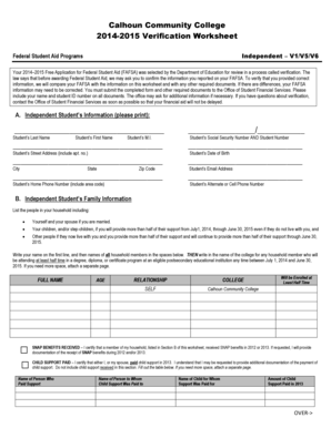 2014-2015 FAFSA Verification Worksheet