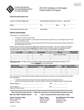 2015-2016 Verification of Child Support Form