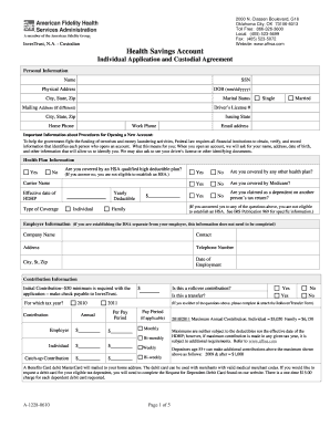 Health Savings Account Application and Custodial Agreement