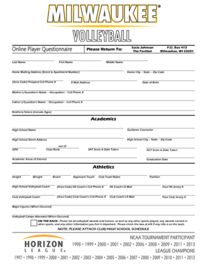 Volleyball Player Questionnaire