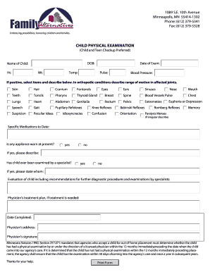 Child Physical Examination Form