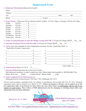 Pittsburgh Knit & Crochet Festival Registration Form