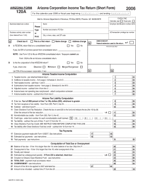 Arizona Corporation Income Tax Return (Short Form) 2006