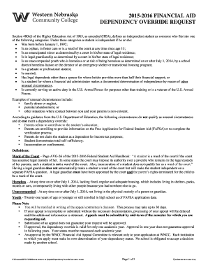 2015-2016 Financial Aid Dependency Override Request