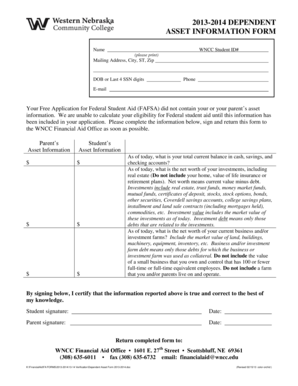 2013-2014 Dependent Asset Information Form