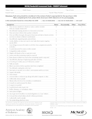 NICHQ Vanderbilt Assessment Scale—Parent Informant