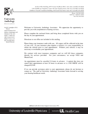 Patient Intake Form for University Audiology Associates