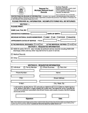 Michigan National Guard Records Request Form