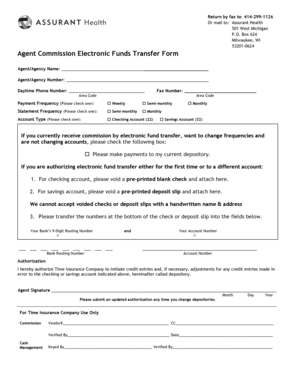 Agent Commission Electronic Funds Transfer Form