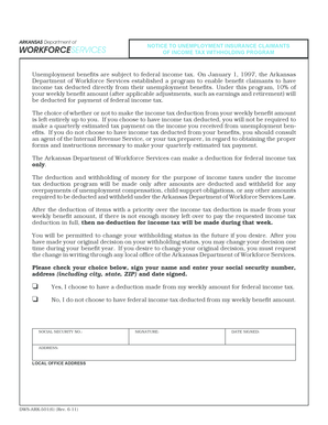Arkansas Unemployment Tax Withholding Notice