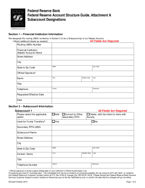 Federal Reserve Subaccount Designation Form