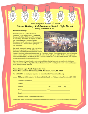 Mason Electric Light Parade Registration Form