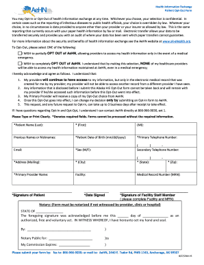 Alaska HIE Patient Opt-Out Form