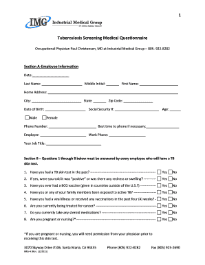 Tuberculosis Screening Medical Questionnaire