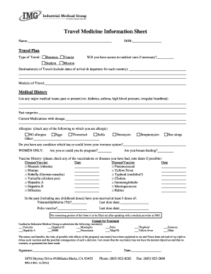 Travel Medicine Information Sheet