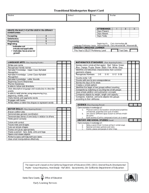Transitional Kindergarten Report Card