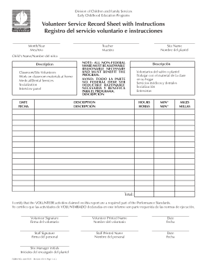 Volunteer Service Record Sheet