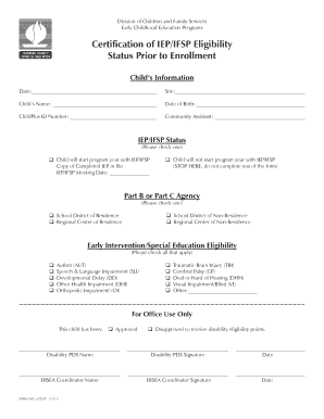 IEP/IFSP Eligibility Certification Form