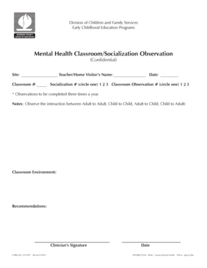 Mental Health Classroom Observation Form