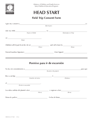 Head Start Field Trip Consent Form