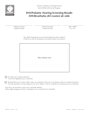 EHS Pediatric Hearing Screening Results Form
