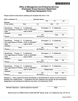 Beneficiary Designation Form for HealthChoice Life Insurance