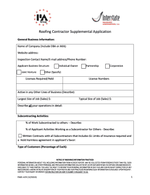 Roofing Contractor Supplemental Application