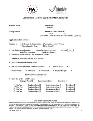 Contractors Liability Supplemental Application