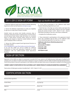 California Leafy Green Products Handler Sign-Up Form