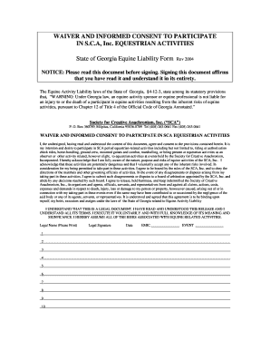 Georgia Equine Activity Waiver