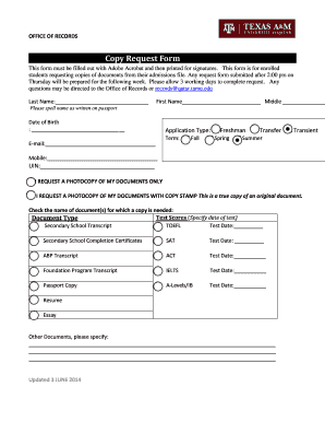Qatar TAMU Student Document Copy Request Form