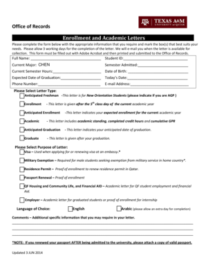 Student Enrollment and Academic Letter Request Form