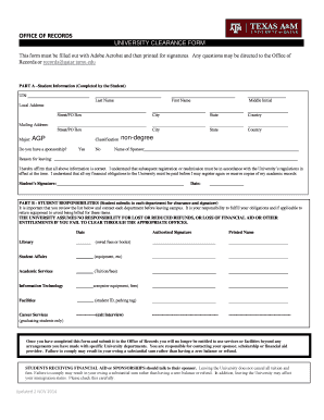 University Clearance Form