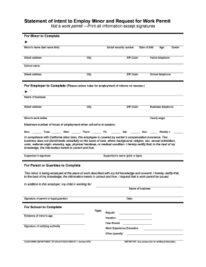 California Minor Work Permit Application