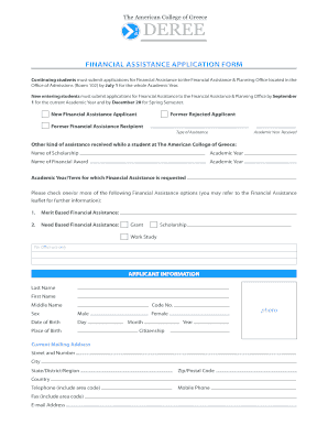 Financial Assistance Application Form