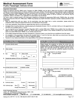 Medical Assessment Form for Public Passenger Vehicle Driver