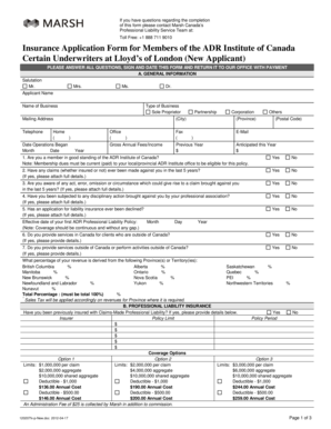 Insurance Application Form for ADR Institute of Canada Members