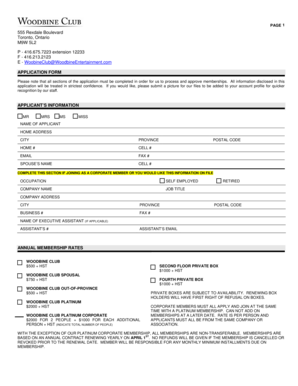 Woodbine Club Membership Application Form