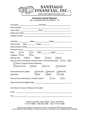 Mobile Home Insurance Quote Request
