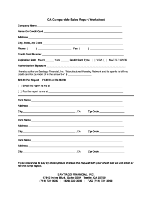 California Comparable Sales Report Worksheet