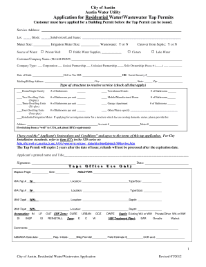 City of Austin Residential Water/Wastewater Tap Permit Application