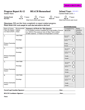 K-12 Homeschool Progress Report