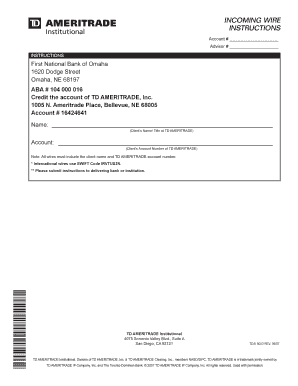 TD Ameritrade Incoming Wire Instructions