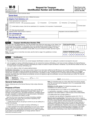 Form W-9 Request for Taxpayer Identification Number and Certification