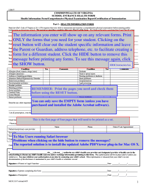 Virginia School Entrance Health Form