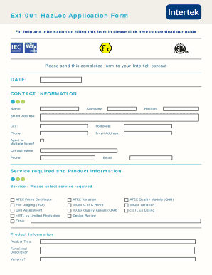 ATEX Certification Application Form
