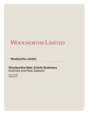 Woolworths New Article Summary Form