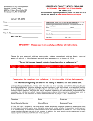 Henderson County Personal Property Listing Form